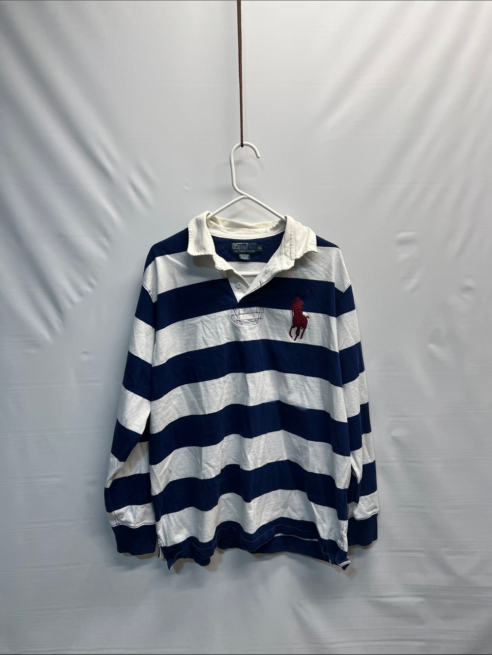 Polo Ralph Lauren Big Pony Striped Rugby Shirt Men’s XL Distressed